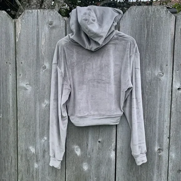 SKIMS Jacket Sz Medium Grey Velour Zip Up Hoodie Short Super Soft Loungewear - Picture 3 of 12